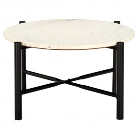 Side Table White Real stone, black powder-coated iron M...