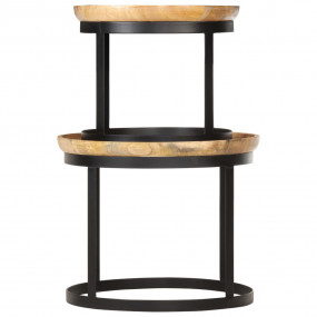 Side Table Brown and black Solid mango wood and powder-...