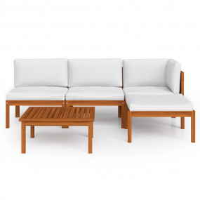 Garden Lounge Set Cream Solid Acacia Wood Medium Modula...