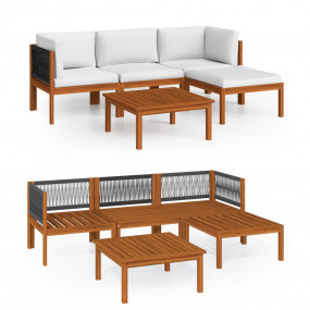 Garden Lounge Set Cream White Solid Acacia Wood 5 Piece...