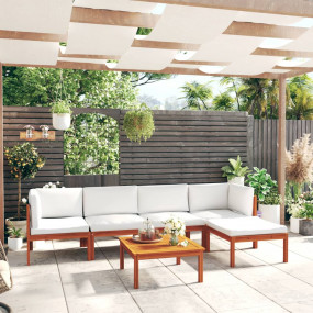Garden Lounge Set Cream Solid Acacia wood 6-Piece  Modu...