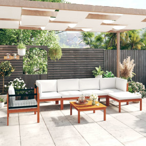 Garden Lounge Set Cream, Natural Wood Solid Acacia wood...