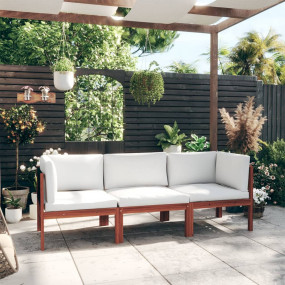 Garden Sofa Cream Solid Acacia Wood 3-Seater Garden Sof...