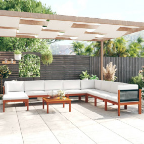Garden Lounge Set Cream Solid Acacia Wood Large Modular