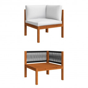 Garden Lounge Set Cream, Warm brown Solid Acacia wood M...