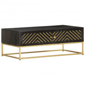 Coffee Table Black and Gold Solid Mango Wood 35.4x19.7x...