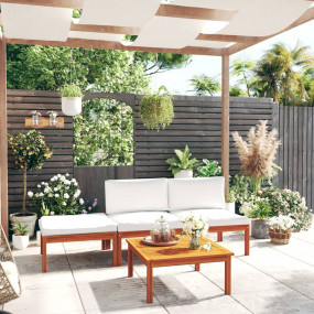 Garden Lounge Set Cream Solid acacia wood 4 Piece Set