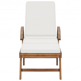 Sunlounger Set of 2 Cream Solid Teak Wood Extra Long