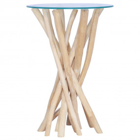 Table Light brown Solid teak wood, glass Compact Durabl...