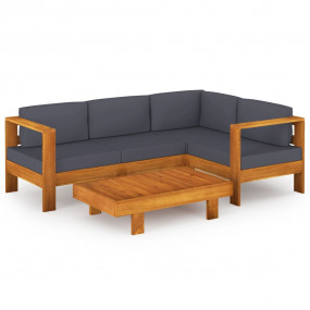 Wooden Lounge Set Dark grey, Natural acacia wood