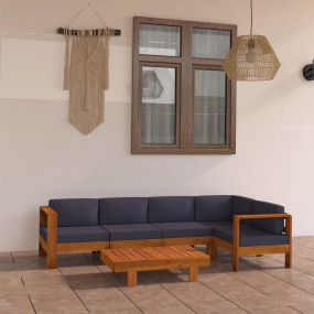 Wooden Lounge Set Dark grey Solid acacia wood, Polyeste...