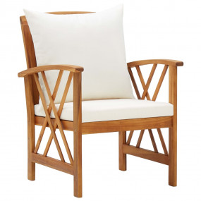 Garden Lounge Set Cream White, Natural Wood Solid Acaci...