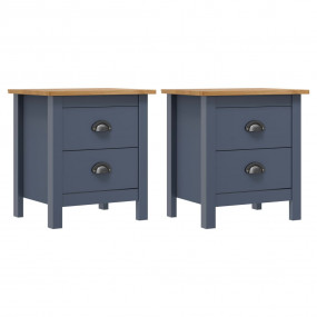 Bedside Cabinet Set of 2 Grey and Honey Brown Solid Pin...