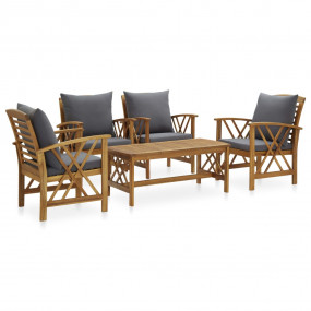 Garden Lounge Set Dark grey cushions, natural wood colo...