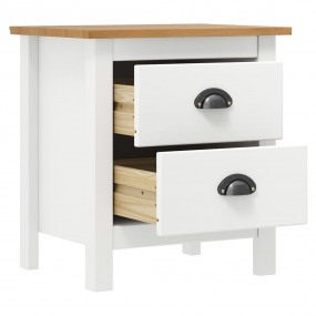 Bedside Cabinet Set of 2 White and Honey Brown Solid Pi...