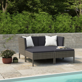 Garden Furniture Set Grey PE rattan, powder-coated stee...