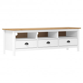 TV Cabinet White and honey brown Solid pine wood 62.2 i...