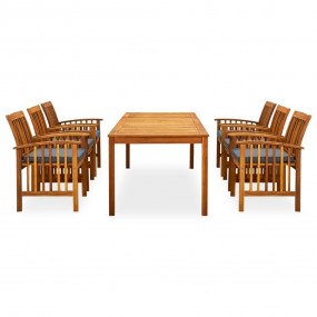 Garden Dining Set Dark Grey Cushions and Natural Wood