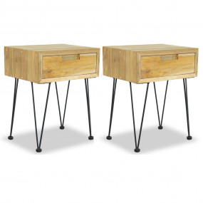 Bedside Cabinet Natural teak Solid teak wood, wrought i...