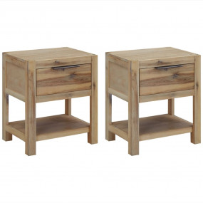 Nightstand Set of 2 Brown Solid acacia wood, MDF, acaci...