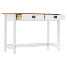 Console Table White and Natural Solid Pine Wood Compact...