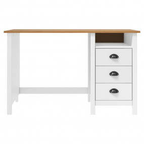 Desk White and Natural Solid Pine Wood Medium Writing D...