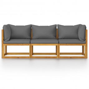 Garden Sofa Dark Grey, Natural Solid Acacia Wood, Polye...
