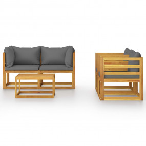 Garden Lounge Set Dark grey cushions, wood frame