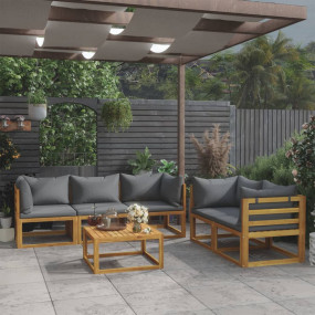 Garden Lounge Set Dark Gray Solid Acacia Wood and Polye...