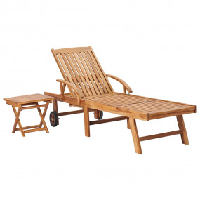 Sun Lounger With Table Set of 2 Natural Teak