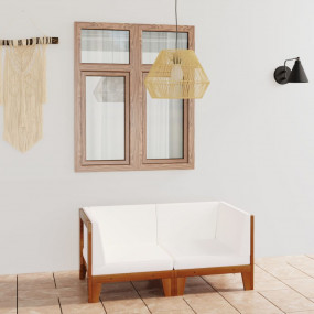 2-seater Sofa Cream white Solid acacia wood Medium Modu...
