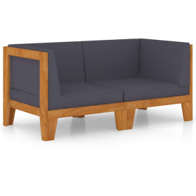 2-seater Sofa Dark Grey Solid Acacia Wood, 100% Polyest...