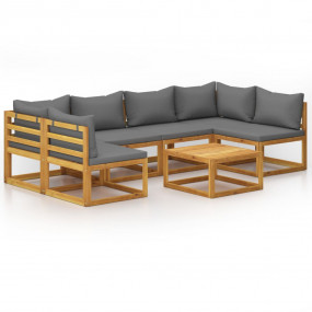 Garden Lounge Set Natural wood, Dark grey cushions