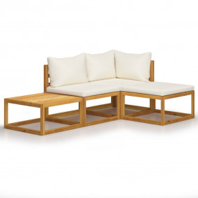Garden Lounge Set Cream, Natural Wood