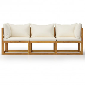 Garden Sofa Cream Solid acacia wood 3-seater Modular