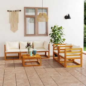 Garden Lounge Set Cream Solid Acacia Wood Modular