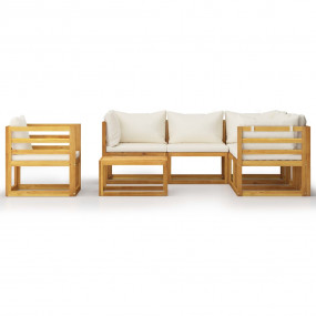 Garden Lounge Set Cream and Acacia Wood