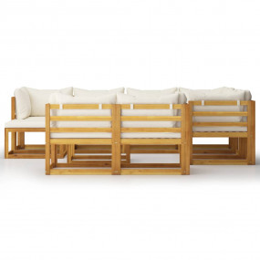Garden Lounge Set Cream cushions, Natural wood frame