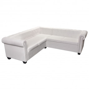 Sofa White Faux Leather Large Seats Many Chesterfield S...