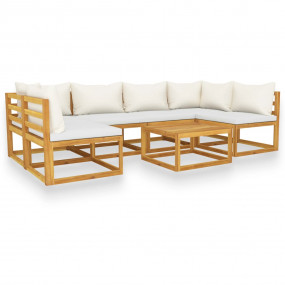 Garden Lounge Set Cream Solid acacia wood, 100% polyest...