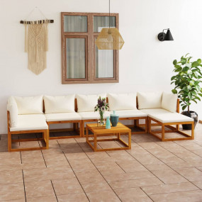 Garden Lounge Set Cream Solid acacia wood with an oiled...