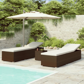 Sun Lounger Brown PE Rattan Standard Foldable Sun Loung...