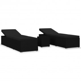Sun Lounger Black Poly Rattan, Powder-Coated Steel, Pol...