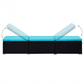 Patio Sun Lounger Black PE rattan Large Multi-Position ...