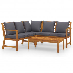 Garden Lounge Set Acacia wood with dark grey cushions