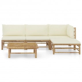 Garden Lounge Set Cream White Bamboo, Polyester 5-Piece...