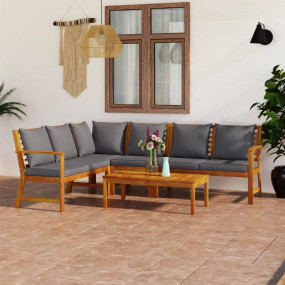 Garden Lounge Set Dark grey Solid acacia wood, Polyeste...