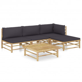 Garden Lounge Set Dark Grey, Bamboo Bamboo, Fabric (100...