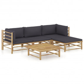 Garden Lounge Set Dark Grey Bamboo, Fabric (100% polyes...