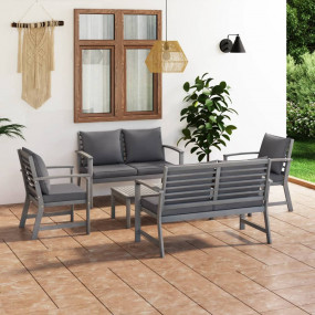 Garden Lounge Set Gray Solid Acacia Wood Medium Modular